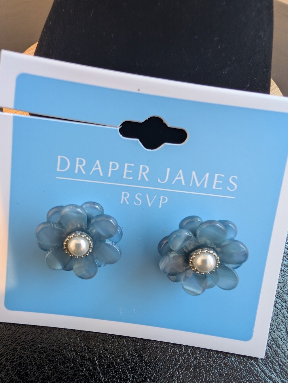 Draper James RSVP Blue Flower Pearl Statement Stud Earrings